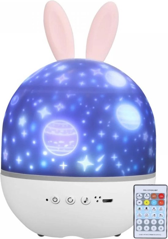 Sterren Projector - Nachtlampje - Kinder Lamp - Sterrenhemel - Roterende LED - Projectielamp met Afstandsbediening - Muziek Gestuurd - Draadloos - Konijn - Baby Cadeau - Kraamcadeau - Leuke Cadeautjes Voor Kinderen - Volwassenen