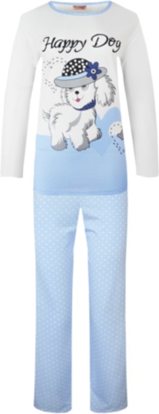 Dames pyjamaset met hondenafbeelding XL 42-44 lichtblauw