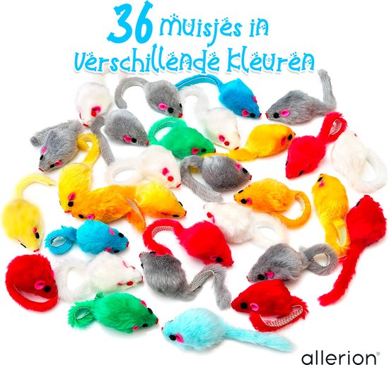 Allerion Cat Toy Souris Set - Chats Intelligence - 36 pièces - Souris douces aux couleurs vives - Dans un emballage cadeau