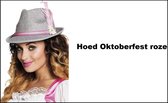 Dames Tiroler hoed grijs/roze jagershoedje Oktoberfest hoedje met veer en groene band lederhosen Tirol grijze bierfeest