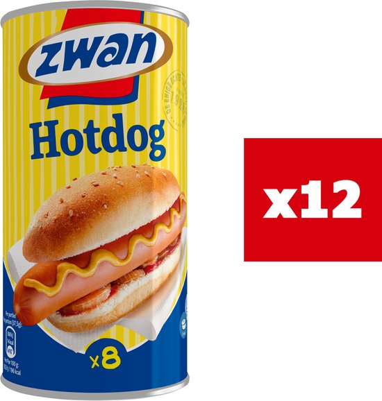Zwan - Hotdog worstjes 8 stuks - Voordeelverpakking 12 x 550g