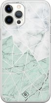 Casimoda® hoesje - Geschikt voor iPhone 12 Pro Max - Marmer Mint Mix - Siliconen/TPU telefoonhoesje - Backcover - Marmer - Mint