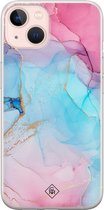 Casimoda® hoesje - Geschikt voor iPhone 13 - Marmer blauw roze - Siliconen/TPU telefoonhoesje - Backcover - Marmer - Multi