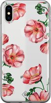 Casimoda® hoesje - Geschikt voor iPhone Xs - Red Flowers - Siliconen/TPU telefoonhoesje - Backcover - Transparant - Rood
