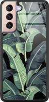 Casimoda® hoesje - Geschikt voor Samsung Galaxy S21 Plus - Palmbladeren Bali - Luxe Hard Case Zwart - Backcover telefoonhoesje - Groen
