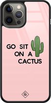 Casimoda® hoesje - Geschikt voor iPhone 12 Pro Max - Go Sit On A Cactus - Luxe Hard Case Zwart - Backcover telefoonhoesje - Roze