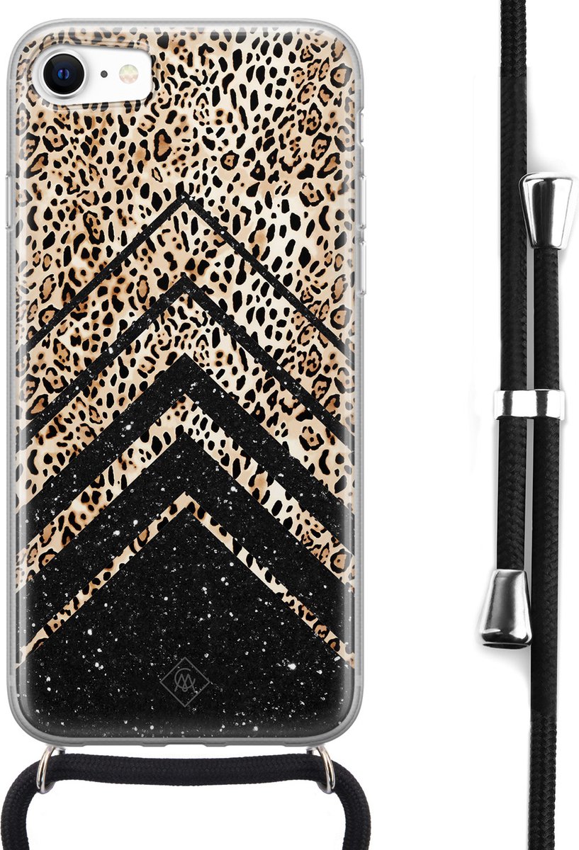 Casimoda® - iPhone 8 hoesje met koord - Chevron luipaard - Afneembaar koord - Siliconen/TPU