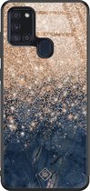 Casimoda® hoesje - Geschikt voor Samsung Galaxy A21s - Marmer Blauw Rosegoud - Luxe Hard Case Zwart - Backcover telefoonhoesje - Blauw