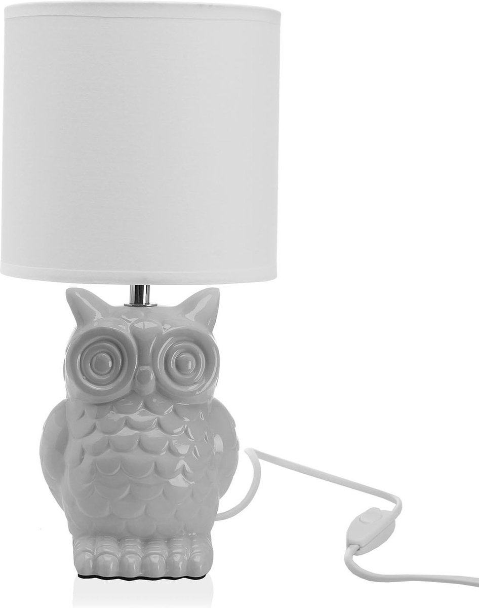 Versa Home - Tafellamp - Bureaulamp - Sfeerlamp - Uil - Grijs - Keramisch - 16 x 16 x 32,5 cm