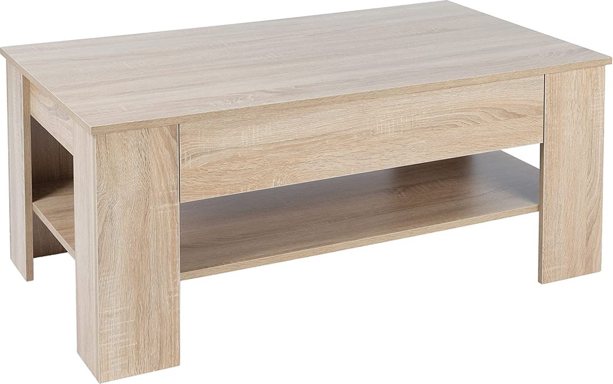 CGPN -salontafel in Sonoma eiken optiek ruime salontafel met lade en plank voor uw woonkamer 110×65×48 cm moderne woonkamertafel houten bijzettafel salontafel