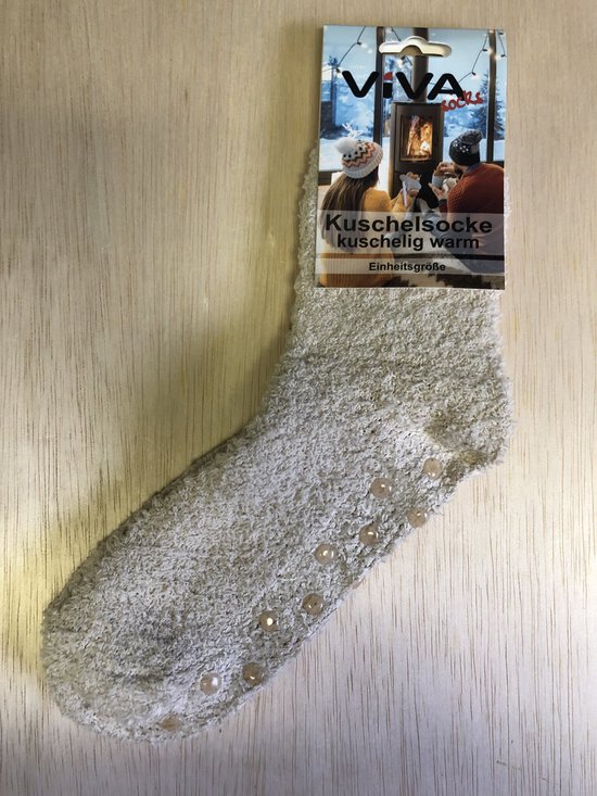 Warme sokken- Huissokken - knuffelsokken - MET ANTISLIP- onze size- Beige