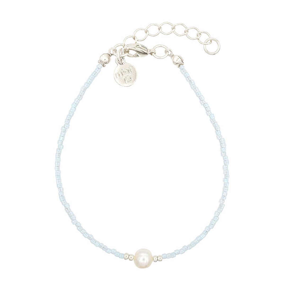 Mint15 Armband 'Simply Delicate - Soft Blue & Pearl' met zoetwaterparel - Zilver
