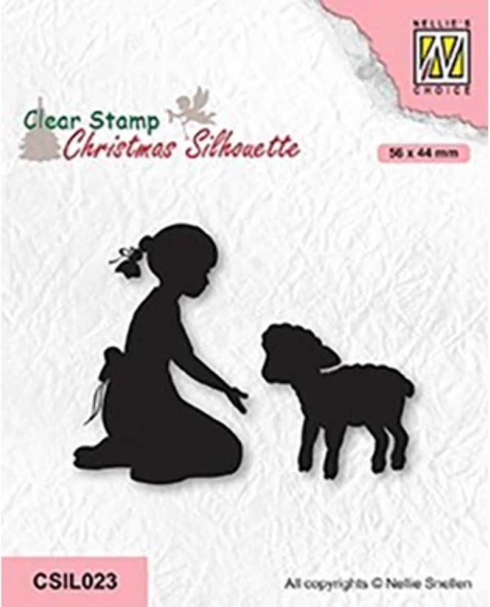 CSIL023 - Nellie Snellen - Christmas Silhouettes Clear Stamp Girl with Lamb - meisje met lam - kerstmis - kerststal
