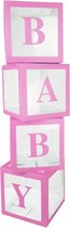 4-boîtes-bloc-carton-roses-Babyshower-Décoration babyshower-Set de décoration-Articles de fête-Baby shower- Décoration-Anniversaire-Fête-Réutilisable-Boîtes transparentes- Set-Séance photo