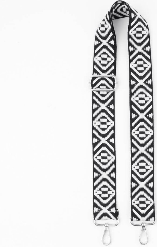 Carla bag strap- Schouderband- Tassenriem- Verstelbaar- Tassenhengsel- Cadeau- Vrouwen- Dames schouderriem-Trendy- Katoen- Polyester- Aztec print- 3.8cm- 135cm- Zwart wit