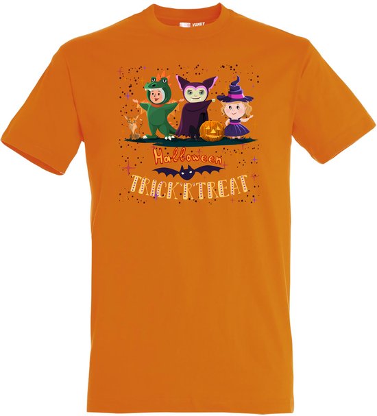 T-shirt Halloween TrickrTreat | Halloween kostuum kind dames heren | verkleedkleren meisje jongen | Oranje | maat L