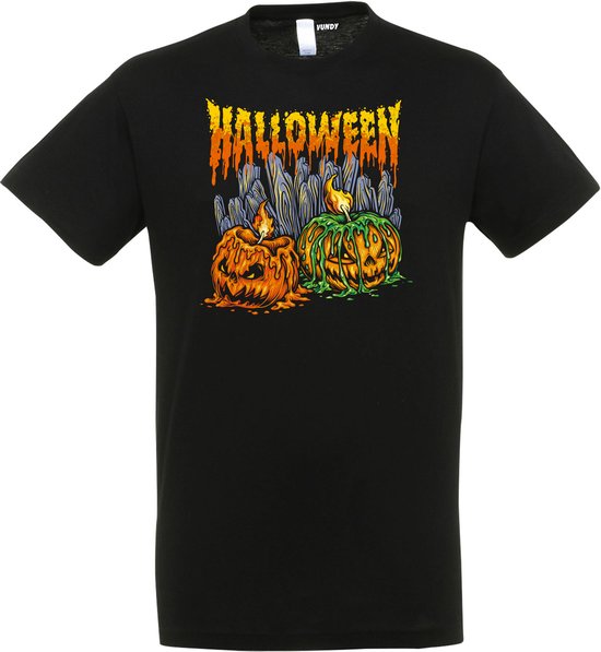T-shirt Halloween Pompoen met kaarsjes | Halloween kostuum kind dames heren | verkleedkleren meisje jongen | Zwart | maat 3XL
