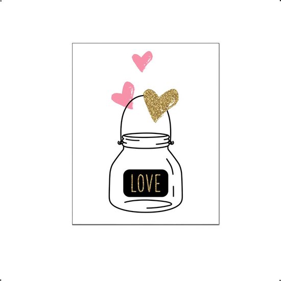 PosterDump - Potje liefde met hartjes roze en goud - Baby / kinderkamer poster - Liefde / valentijn poster - 30x21cm / A4