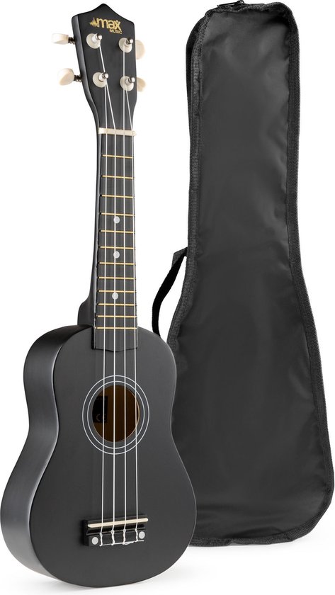 Ukelele set - MAX UKEY - 21 inch Ukulele van hout - Kindergitaar en gitaar voor volwassenen - incl. Ukelele tas, plectrums en stemapparaat - Zwart