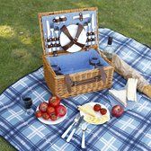 Rieten picknickmand voor 4 personen met bestek, borden en wijnglazen - Picnic Hamper - Incl. Waterdicht Gewatteerd Picknickkleed - Rieten Mand