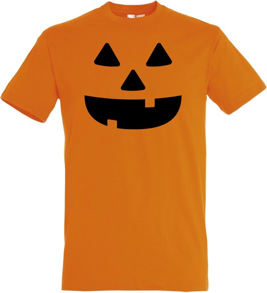 T-shirt Halloween Pumpkin Face | Halloween kostuum kind dames heren | verkleedkleren meisje jongen | Oranje | maat 3XL