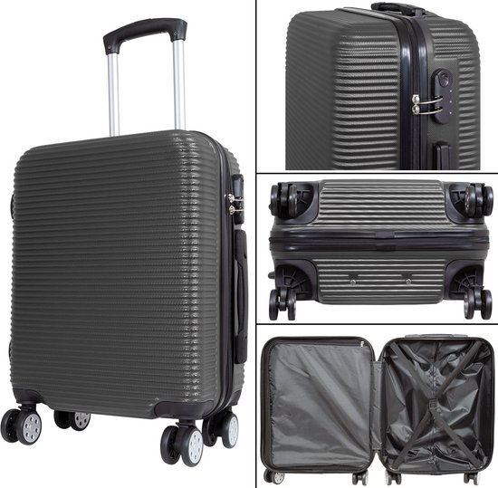 Travelsuitcase - Koffer Malaga - Reiskoffer met cijferslot - Stevig ABS - Antraciet - Maat L ca. 76x53x31 cm - Ruimbagage