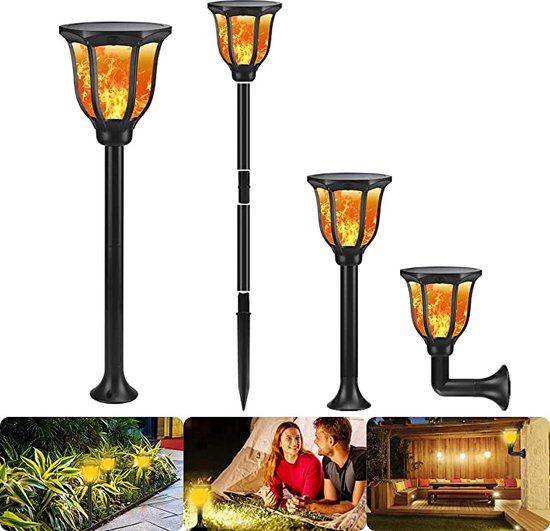 Foto: 1 stuk vlamlicht solar fakkel vlamlamp 96 led ip65 waterdicht voor achtertuinen tuin fakkels licht flikkerend vlameffect tuinlicht decoratieverlichting