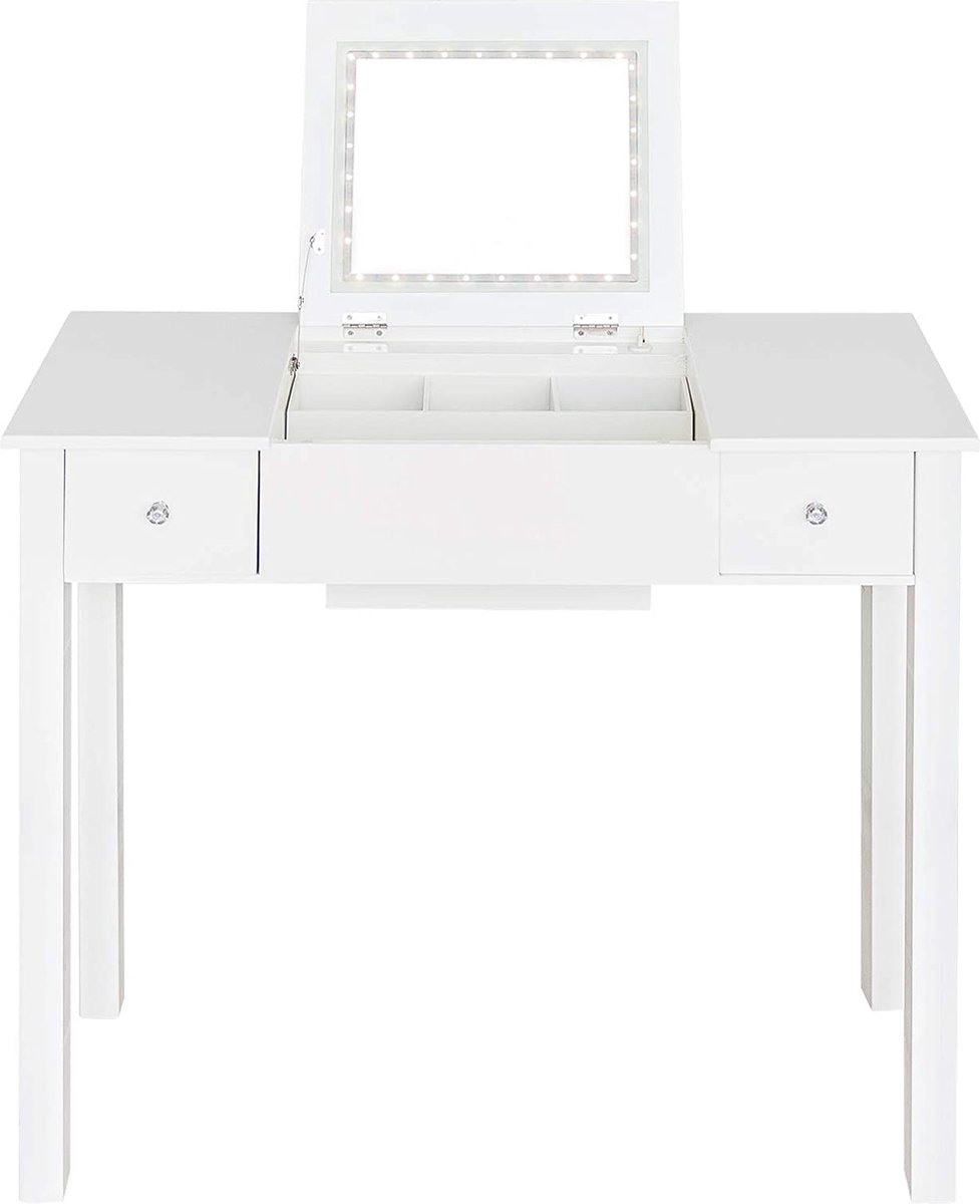 Furnibella - Kaptafel Make-up tafel met verlichting(LED),Cosmetische tafel in MDF 80x40x75cm,Wit