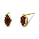 Silventi 9SIL-22703 Zilveren Oorknopjes -Dames - Zirkonia - Rood - Ovaal - 7,2 x 4,3 mm - Zilver - Gold Plated (Verguld/Goud op Zilver)