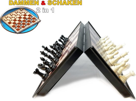 Thumbnail van een extra afbeelding van het spel Schaakset en damset 2in1 pakket;  schaakbord en  dambord - Magnetisch Schaakset 36x36CM