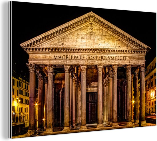 Wanddecoratie Metaal - Aluminium Schilderij Industrieel - Rome - Nacht - Pantheon - 90x60 cm - Dibond - Foto op aluminium - Industriële muurdecoratie - Voor de woonkamer/slaapkamer