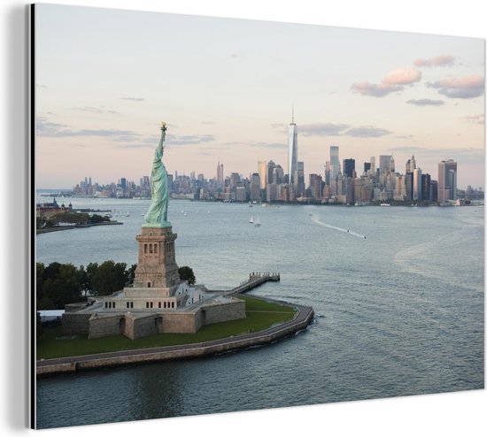 Wanddecoratie Metaal - Aluminium Schilderij Industrieel - New York - Vrijheidsbeeld - Amerika - 30x20 cm - Dibond - Foto op aluminium - Industriële muurdecoratie - Voor de woonkamer/slaapkamer