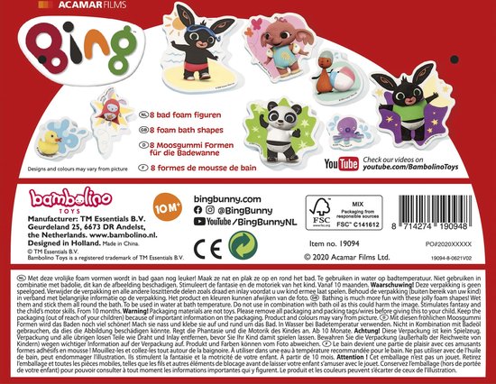 Bing badspeelgoed badfiguren, educatief speelgoed in opbergnetje - peuter kleuter speelgoed - Bambolino Toys - Bambolino