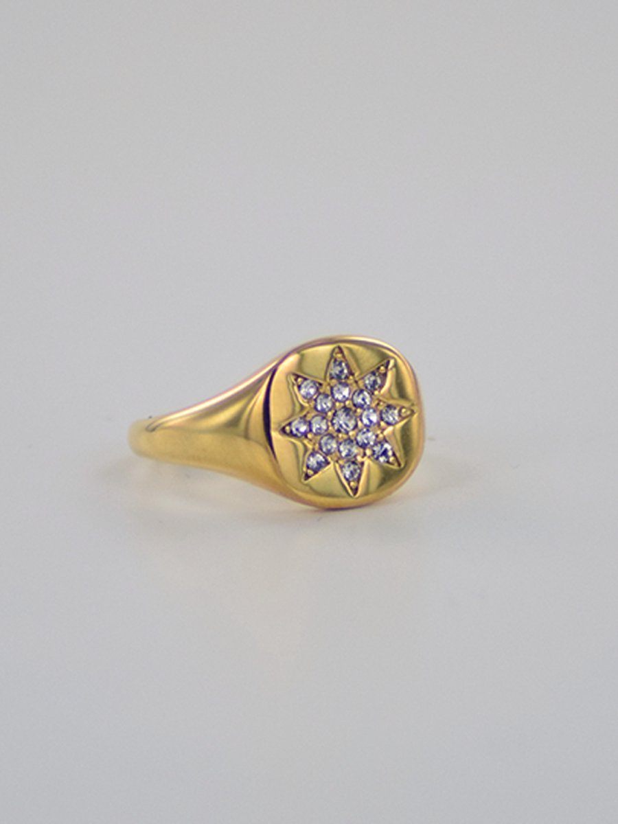 Ring met grote ster maat 18 - goud