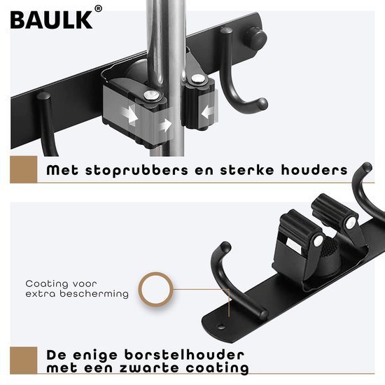 Bezem ophangsysteem - Bezemhouder - Tuingereedschap - RVS - 3 houders - 4 haken - BAULK® van BAULK® — afbeelding 2