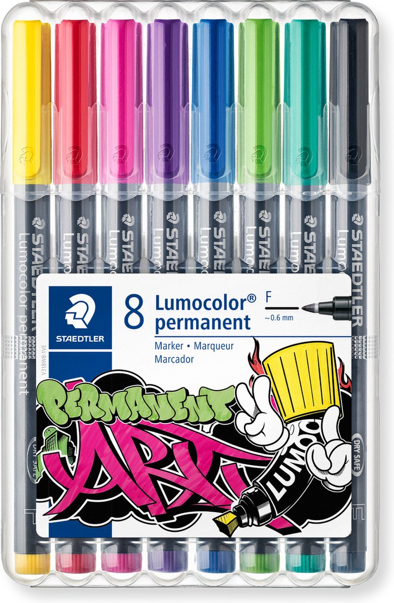 STAEDTLER Lumocolor F permanent - Box 8 st new colours