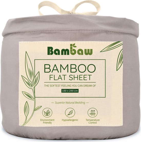 Bamboe Laken | 180cm x 290 | Grijs | Bovenlaken 1-Persoons | Ultrazacht plat laken | Luxe Bamboe Beddengoed | Hypoallergeen lakens | Puur Bamboe Viscose Rayon | Ultra-ademende Stof | Bambaw