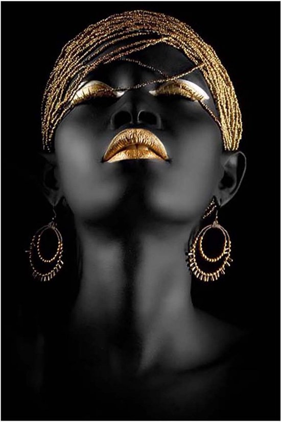 Woman Black Gold looking up - Foto op plexiglas 40 x 60 cm incl. gratis ophangsysteem - Wanddecoratie