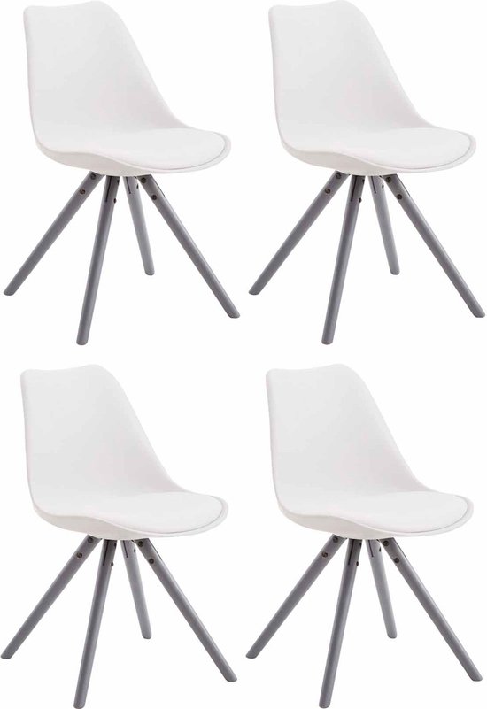 CLP Toulouse Set van 4 stoelen - Rond - Kunstleer wit grijs