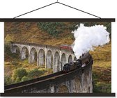 Une locomotive à vapeur roule sur un poster d'école de pont lattes plates noir 60x40 cm - Tirage photo sur poster textielposter (décoration murale salon / chambre)