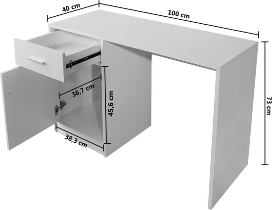 vidaXL Bureau met kast en lade 100x40x73 cm bewerkt hout hoogglans wit, tafel, computer bureau, kantoor bureau, computerbureau, kantoorbureau, tafels
