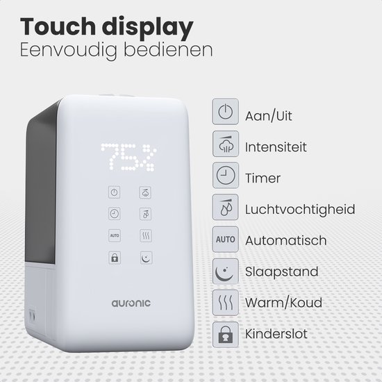 Auronic Luchtbevochtiger - 6L Tankcapaciteit Incl. Waterfilter - 50m2 - Babykamer & Slaapkamer - 3 Vernevelingsstanden - Wit