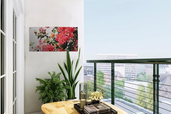 Tuinposter 60x30 cm - Tuindecoratie Bloemen - Struik - Zomer - Roze - Poster voor in de tuin - Buiten decoratie - Schutting tuinschilderij - Tuindoek muurdecoratie - Wanddecoratie balkondoek