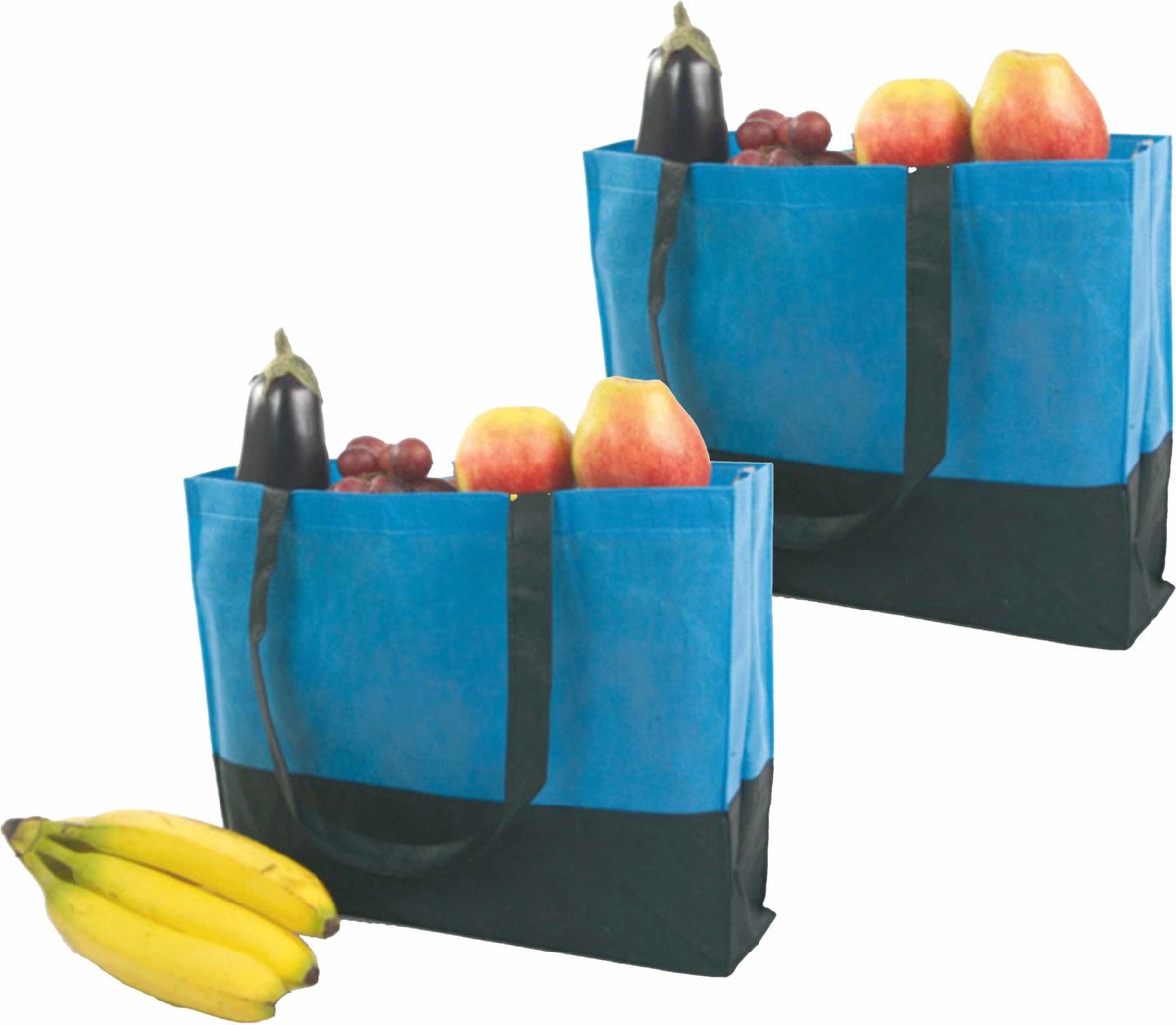 Boodschappentas - 2x stuks - blauw - 38 x 29 x 10 cm - groot - draagtas - strandtas