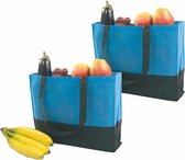 Lot de 2x grands sacs shopping bleus de 38 x 29 x 10 cm - Sacs de transport / Sacs de plage