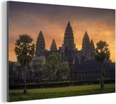 Wanddecoratie Metaal - Aluminium Schilderij Industrieel - Zonsopgang bij de Tempel van Angkor Wat Cambodja - 30x20 cm - Dibond - Foto op aluminium - Industriële muurdecoratie - Voor de woonkamer/slaapkamer