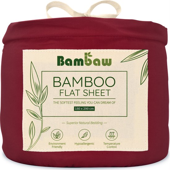 Bamboe Laken | 180cm x 290 | Bourgondy | Bovenlaken 1-Persoon | Ultrazacht plat laken | Luxe Bamboe Beddengoed | Hypoallergeen lakens | Puur Bamboe Viscose Rayon | Ultra-ademende Stof | Bambaw