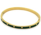 Armband Dames - Bangle Harten - RVS - One Size - Goudkleurig en Groen