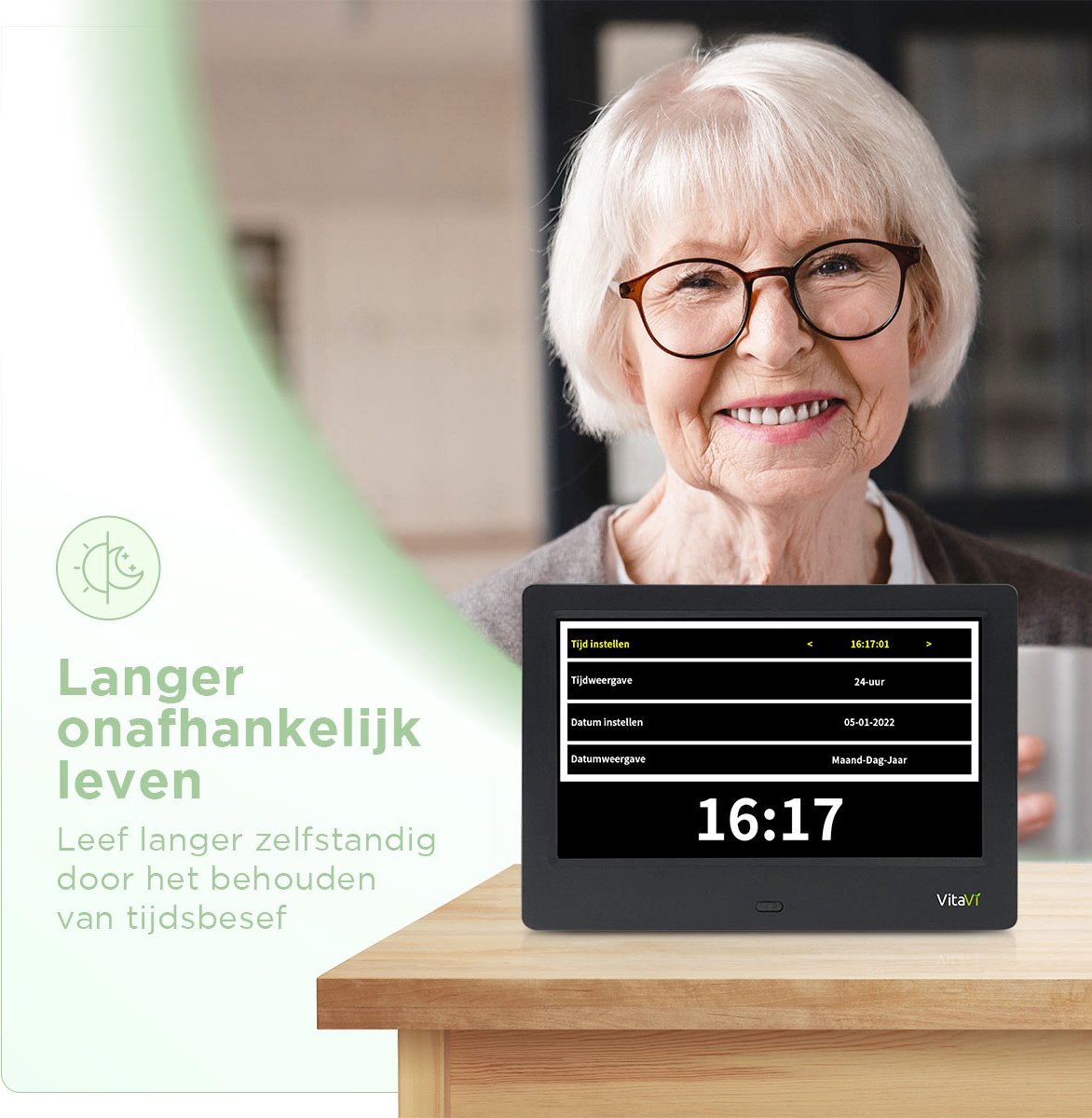 VitaVi Digitale Dementieklok XL Dementieklok Digitaal Kalender Klok