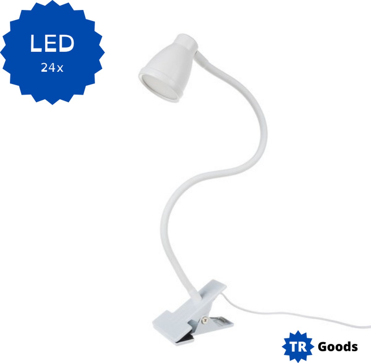 T.R. Goods - Bureaulamp LED (24x) - Dimmer - 3 Kleurstanden - Klem ook als Voet te gebruiken - Bureau Lamp - wit